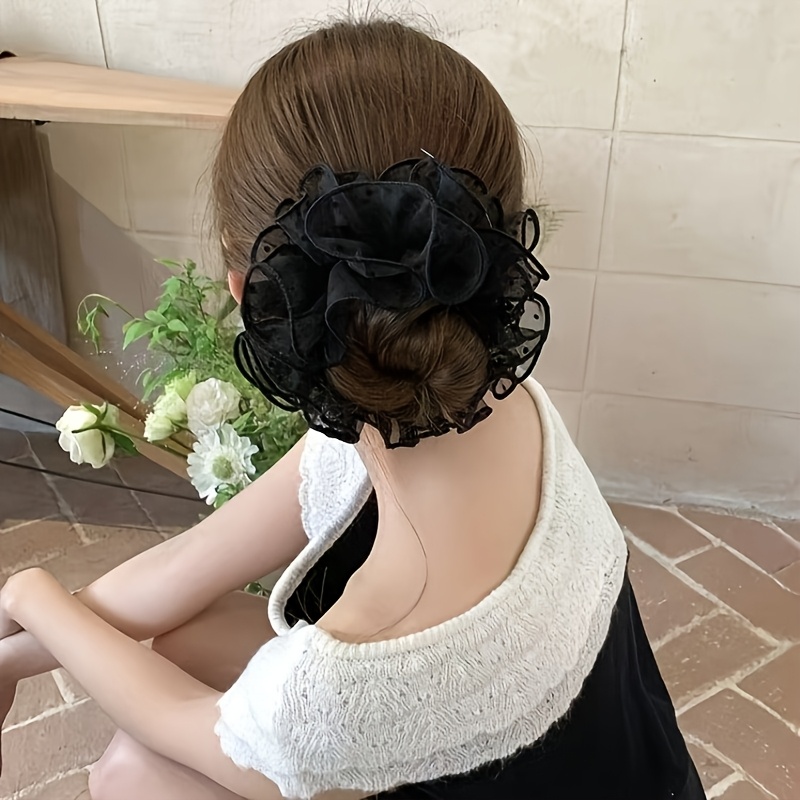 Women'S Accessories Go Outdoors - 2パック ブラックメッシュヘアゴム、フレンチスタイルのエレガントなメッシュポルカドットシュシュ、レトロシックなヘアゴム（お団子ヘア用）、どんな服装にも合う万能ヘアアクセサリー、優しくユニークです。