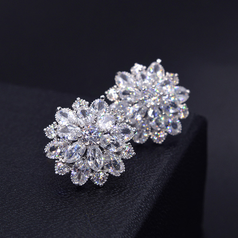 Statement Earrings Oversized - 女性用ラボダイヤモンドイヤリング,大きな花,本物の925スターリングシルバー,婚約,結婚式,パーティー,ギフトジュエリー用