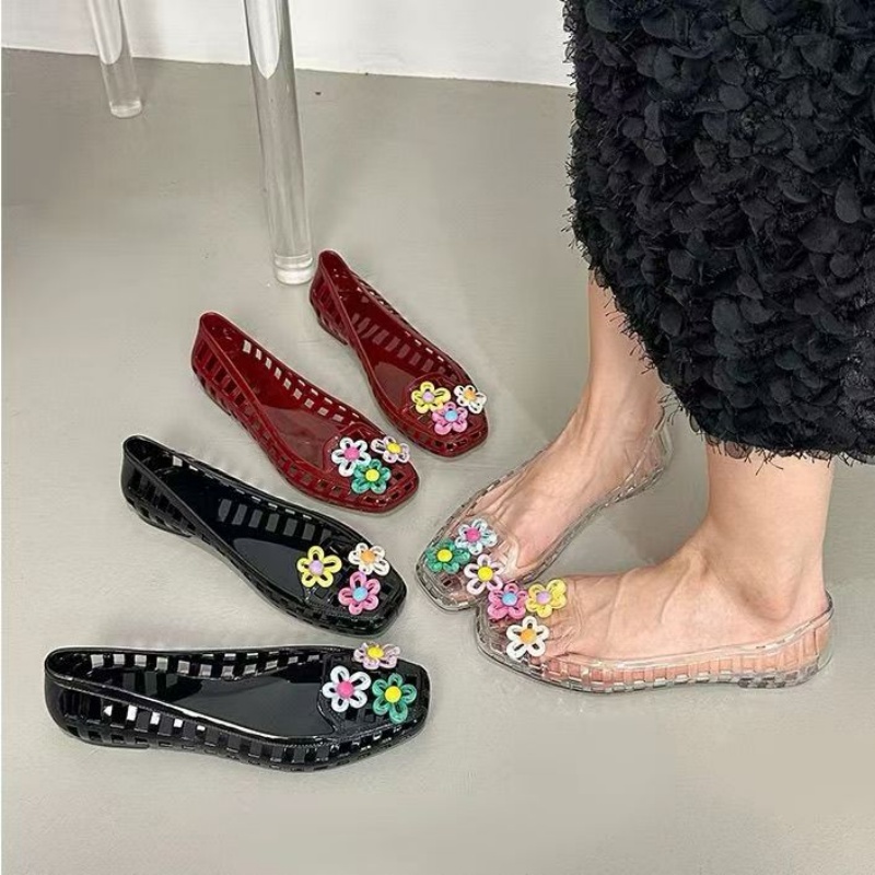 Women Accessories Trendy - 中空かわいいドーパミンシューズシックな手作りフラワーゼリーシューズ靴バックル穴靴 DIY 靴アクセサリージュエリーバレエシューズ