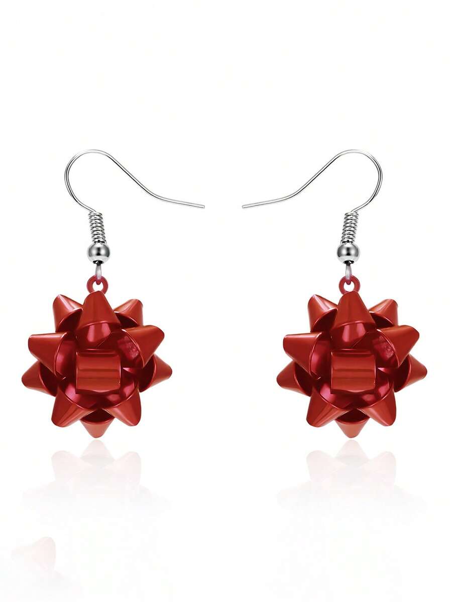 Women'S Red Accessories - 1 ペアのファッショナブルなパーソナライズされたレッドメタルデザインの女性用イヤリング、クリスマスアクセサリー (カードなし)