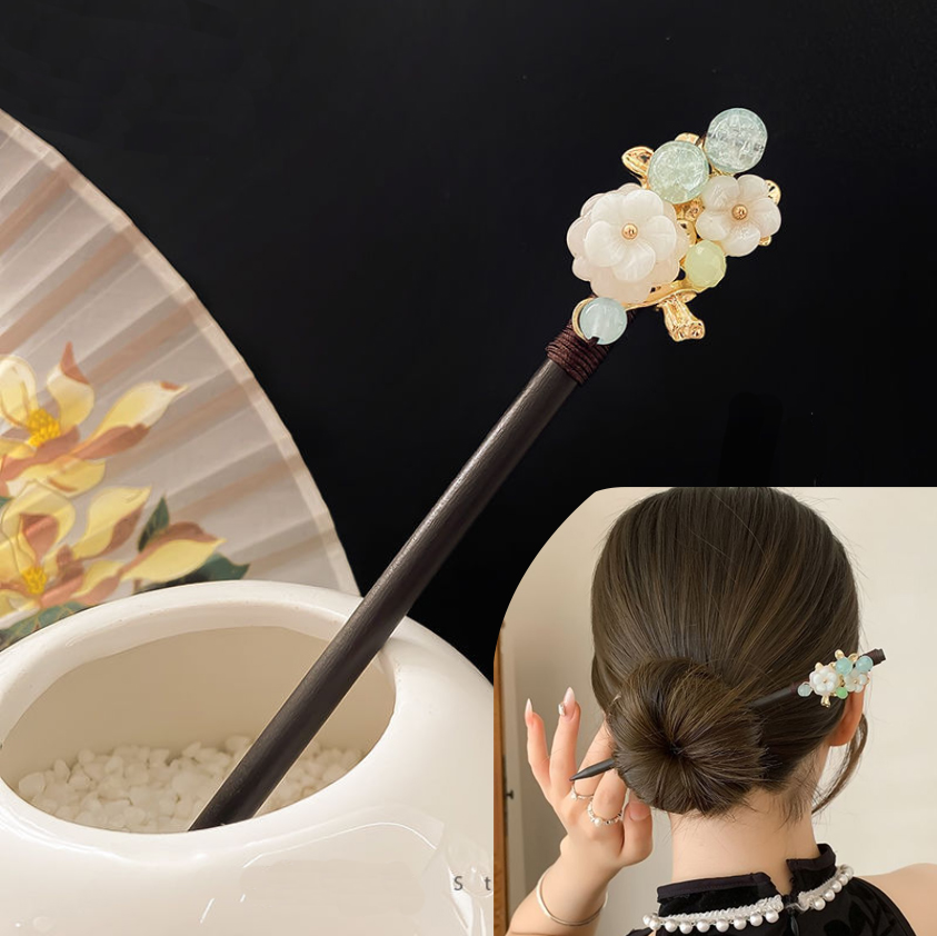 Pearl Hair Pin - 中国のヘアスティック、ステップシェイク木製ヘアピン、女の子用アンティーク漢服ヘアピン、パールフローラルタッセルヘッドドレス、ヴィンテージヘアバン、アップスタイル用ヘアピン