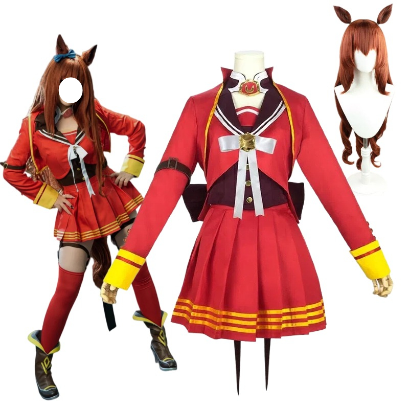 Women'S Red Accessories - ゲームマルゼンスキーのコスプレ馬の衣装レッドトップスカート JK 制服アクセサリー付きフルセット女性用テーマパーティー