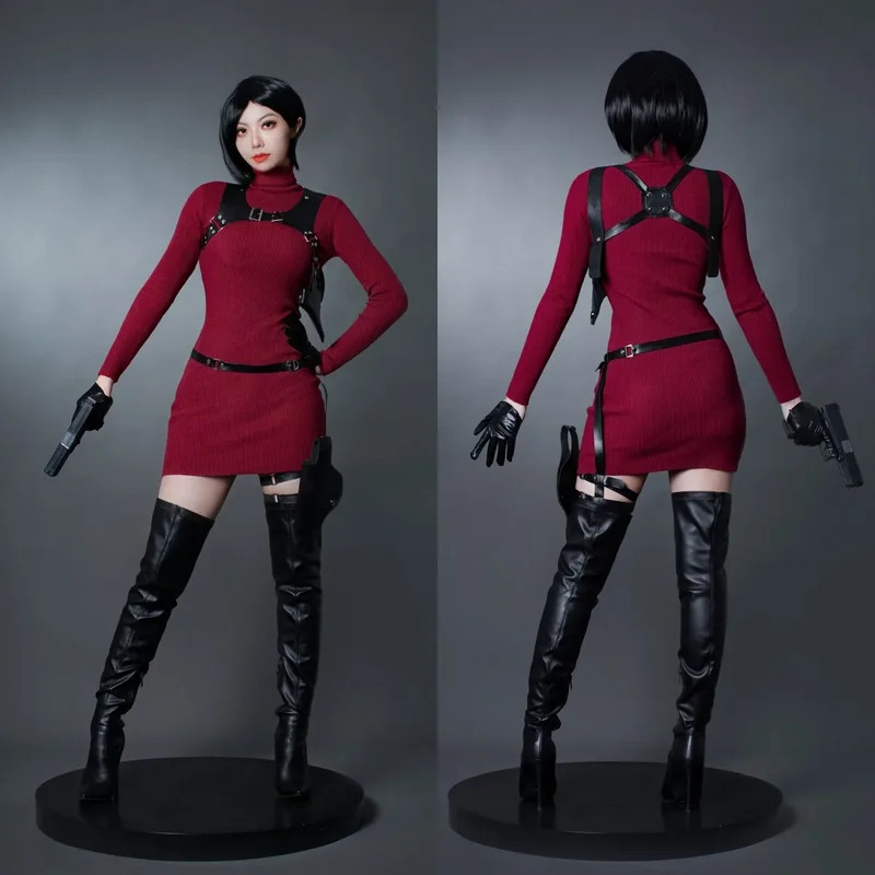 Women'S Red Accessories - レッドエイダウォンコスチュームゲームコスプレニットトップアクセサリー完全なセット住民 4 ファンシーハロウィン女性アニメドレス kn.7