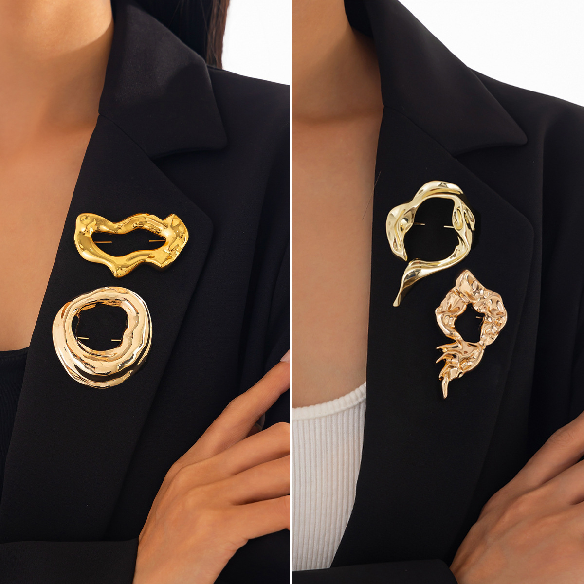 Women Accessories Trendy - 新しいファッション不規則なブローチ女性のためのトレンディなメタルゴールドスライバーカラーバッジラペルピンファッションジュエリーアクセサリー