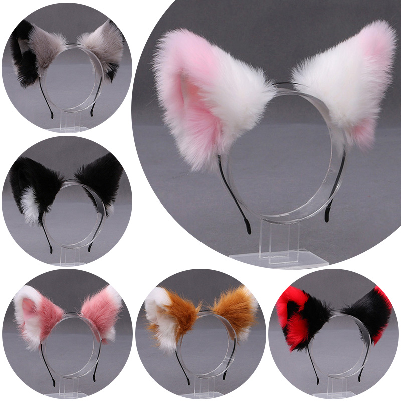 Women Knight Accessories - ふわふわキツネ猫耳ぬいぐるみヘッドバンドソフト毛皮のようなヘアフープかわいい動物コスプレヘアアクセサリー女の子女性仮装パーティー用