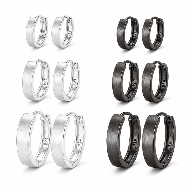 Statement Earrings Oversized - 925 スターリングシルバーフープイヤリング女性男性用ブラッシュドハギーイヤリングミニマリスト小中大サイズジュエリーギフト