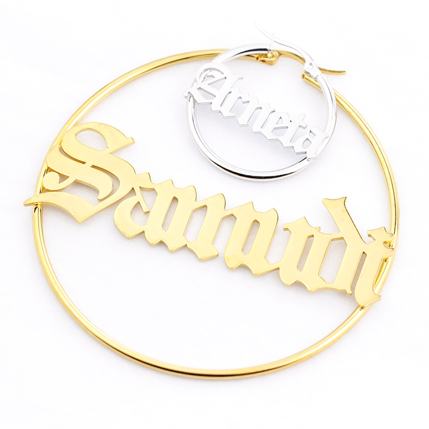Statement Earrings Oversized - 女性のためのパーソナライズされたイヤリング,任意の名前のジュエリー,ステンレス鋼の黒い丸いイヤリング,女性へのギフトのアイデア