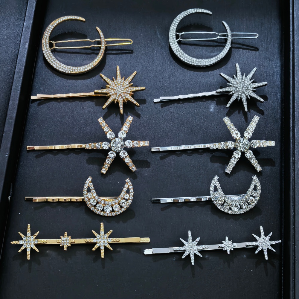 Women Knight Accessories - 3/4 個セットクリスタルスターヘアピン女性ガールズメタルヘアクリップピン高級女性ヘアピン結婚式ブライダルヘアアクセサリー