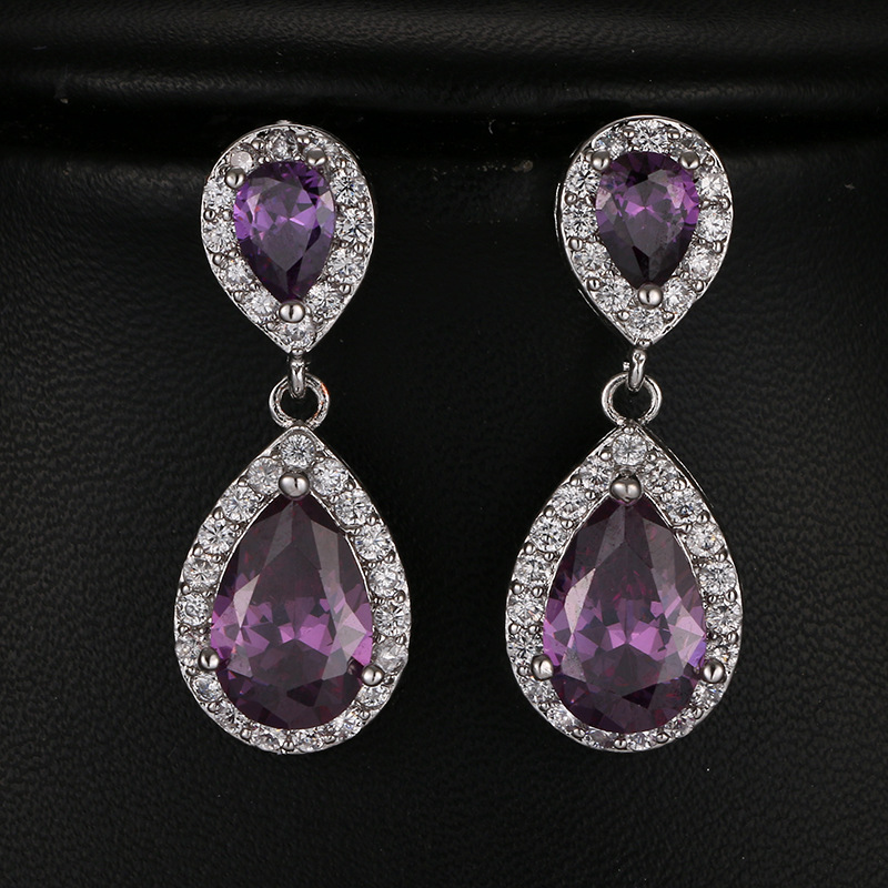 Statement Earrings Oversized - Buyee 925 スターリングシルバー女性ビッグイヤリングパープルクリスタルスタッドイヤリング女性のファッション高級ウェディングファインジュエリーイヤリング