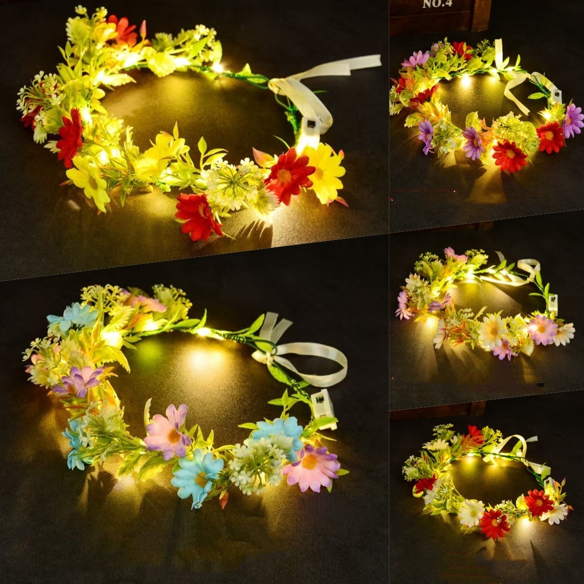 Women Accessories Photos - LEDライトアップフラワークラウンヘッドバンド、光る花輪ヘッドピース、子供と大人のためのウェディングパーティーヘアアクセサリー、写真撮影用小道具