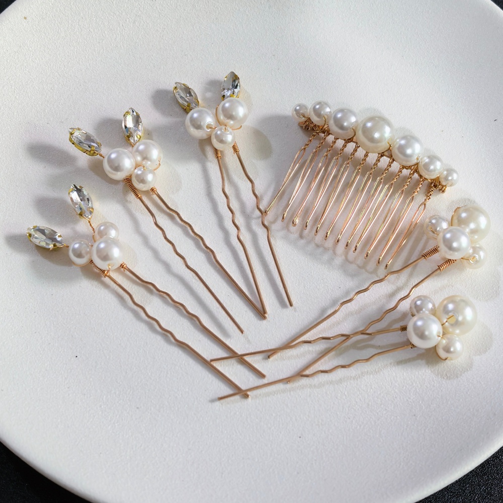 Pearl Hair Pin - パールクリスタルヘアピンコームセットブライダルウェディングヘアアクセサリー手作りU字型ヘアピンエアコームブライドメイド、プロム用