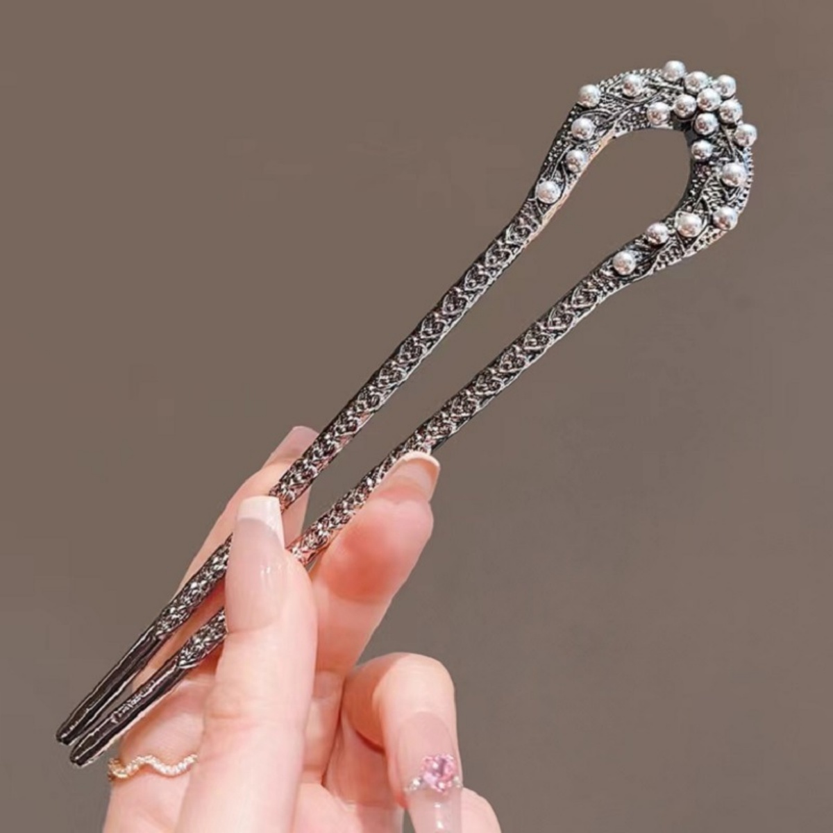 Pearl Hair Pin - 新しいパール U 字型ヘアピン女性のためのエレガントなガンブラックジュエリーヘアスティック女の子トレンディなアップヘアミートボールヘッドヘアアクセサリー