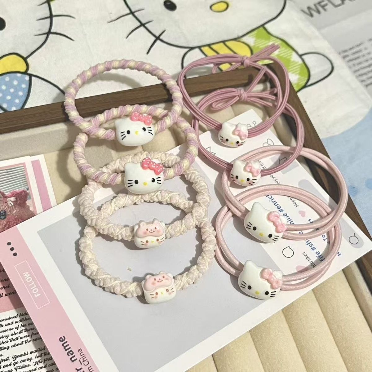 Hair Band Elastic - かわいいハローキティピンクのリボンKTヘアリングヘッドバンド漫画風ゴムバンド女の子ヘアアクセサリー学生ヘアロープメイクアップデコレーションおもちゃ