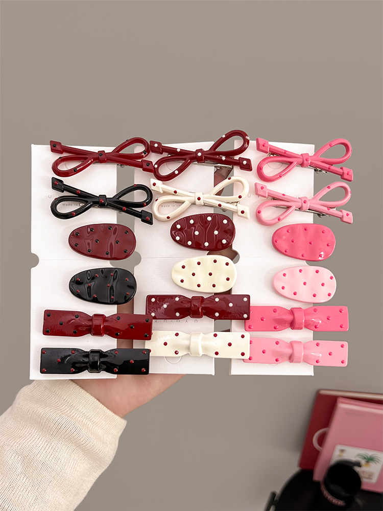 Women'S Red Accessories - 甘いクールな水玉模様の蝶結びヘアクリップ女性サイド前髪カモノハシクリップヘアアクセサリー赤髪カルダン MichuGo ブランド