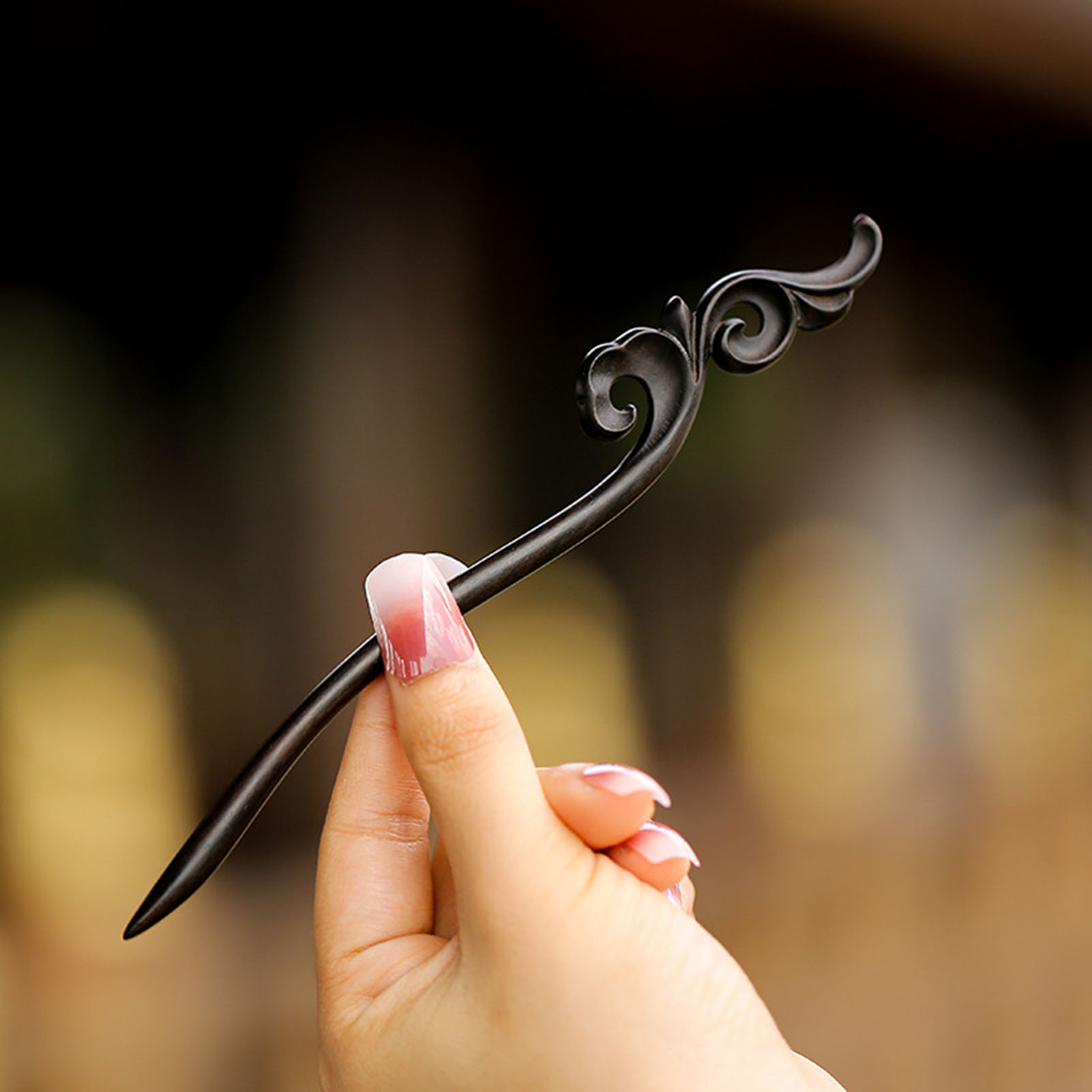 中国風のヘアスティックミニマリスト白檀彫刻花ヘアピンフォーク - Pearl Hair Pin のレビューと価格