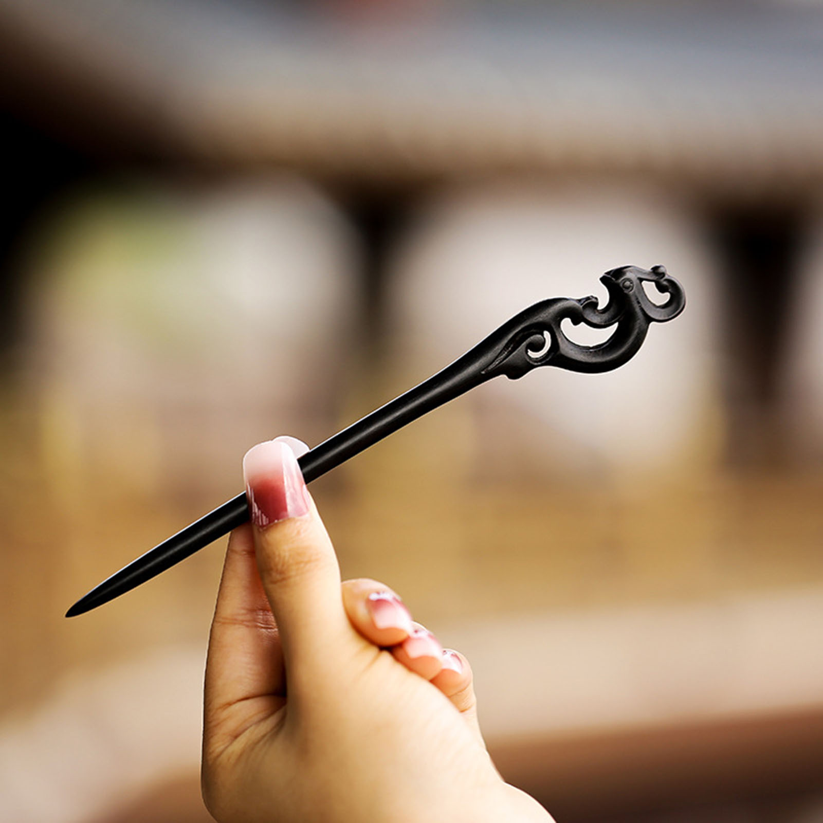 中国風のヘアスティックミニマリスト白檀彫刻花ヘアピンフォーク - Pearl Hair Pin のレビューと価格