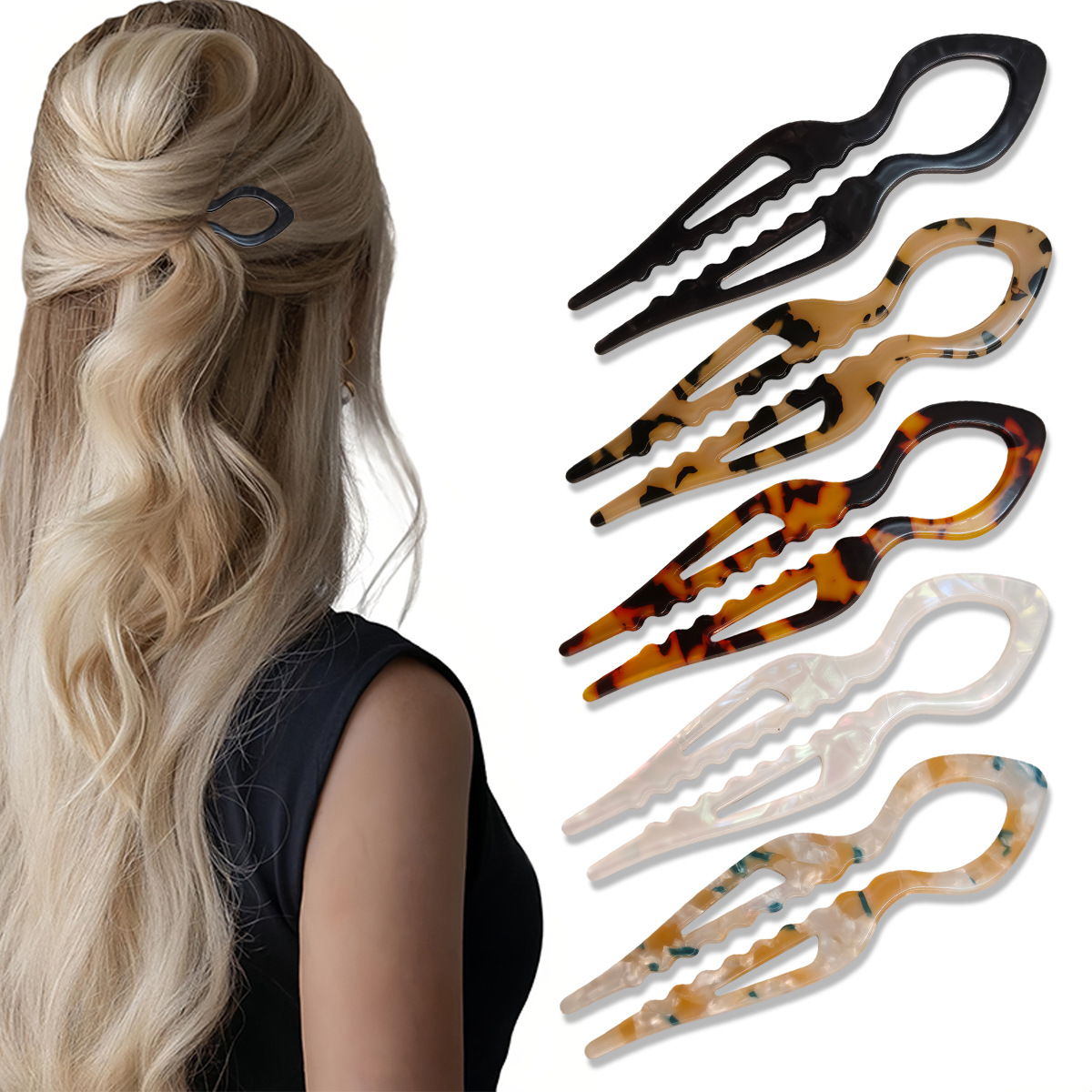 U 字型ヘアスティックべっ甲アクリル滑り止めヘアピン女性のた - Women Accessories Trendy のレビューと価格