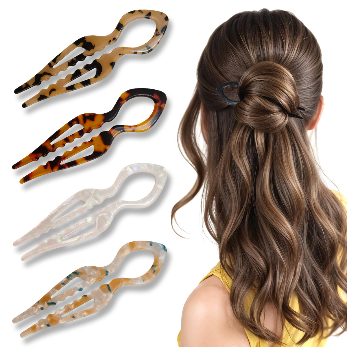 U 字型ヘアスティックべっ甲アクリル滑り止めヘアピン女性のた - Women Accessories Trendy のレビューと価格