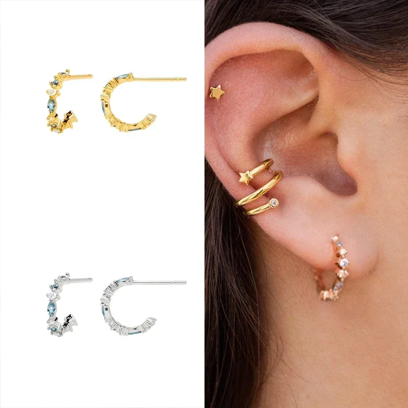 女性 925 スターリングシルバー耳針ビッグ C フープスタ - Statement Earrings Oversized のレビューと価格