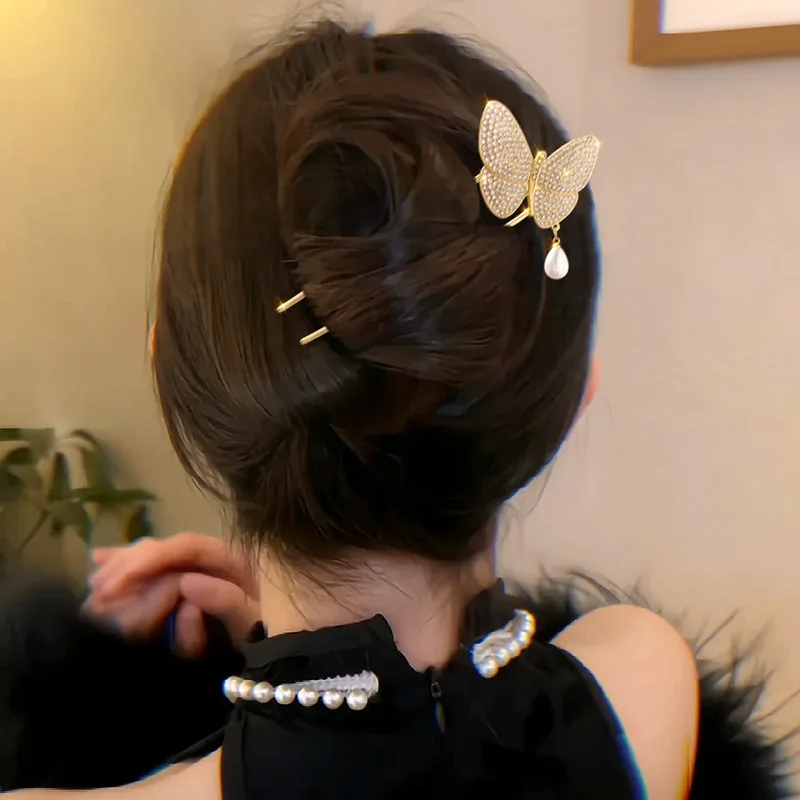 アンティーク調パールラインストーン高級U字型タッセルヘアピン - Pearl Hair Pin のレビューと価格
