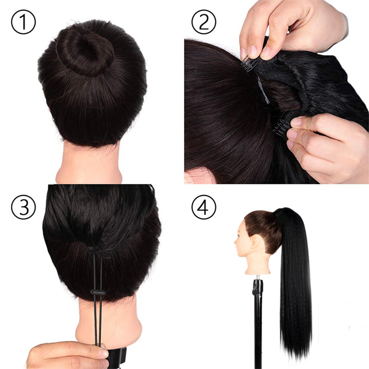 ドローストリングポニーテールヘアエクステンション、ゴムバンド - Hair Band Elastic のレビューと価格