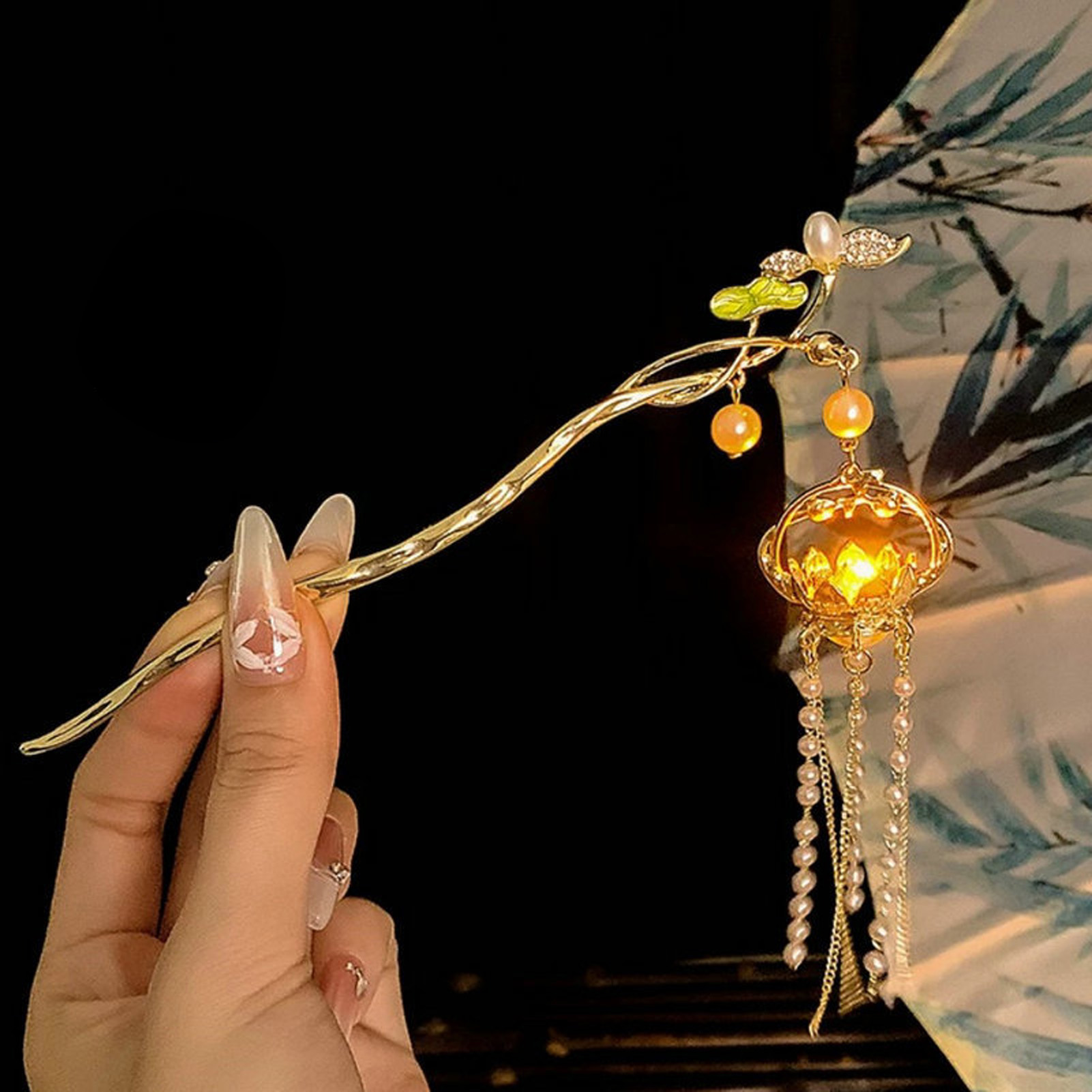 発光花ヘアピン絶妙な蓮の花のタッセルヘアスティックエレガント - Women Accessories Trendy のレビューと価格