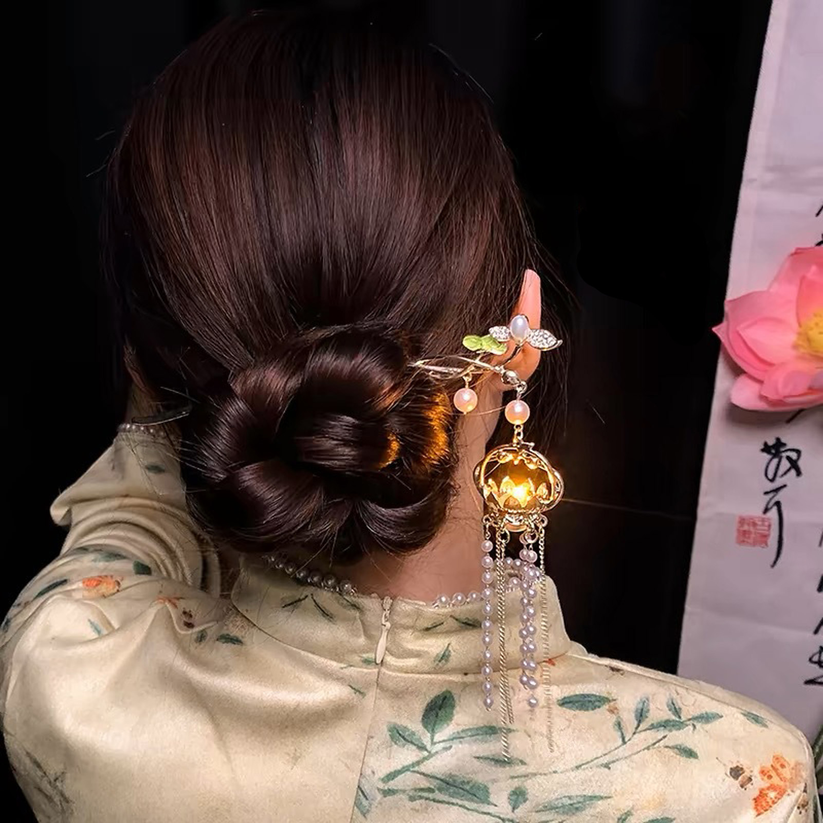 発光花ヘアピン絶妙な蓮の花のタッセルヘアスティックエレガント - Women Accessories Trendy のレビューと価格