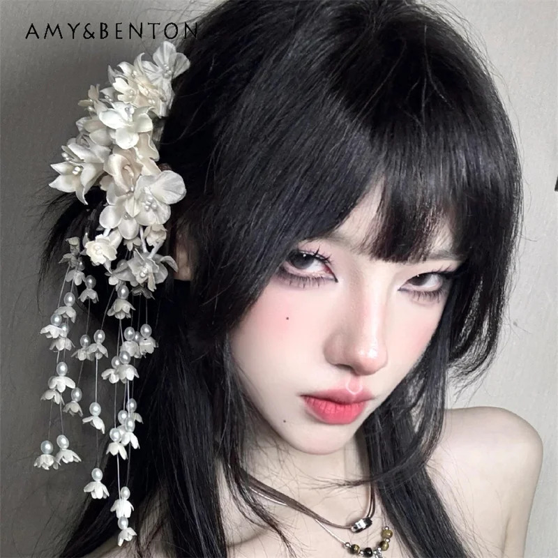 25COSE エレガントな気質フラワーフリンジヘアピン森ガー - Pearl Hair Pin のレビューと価格