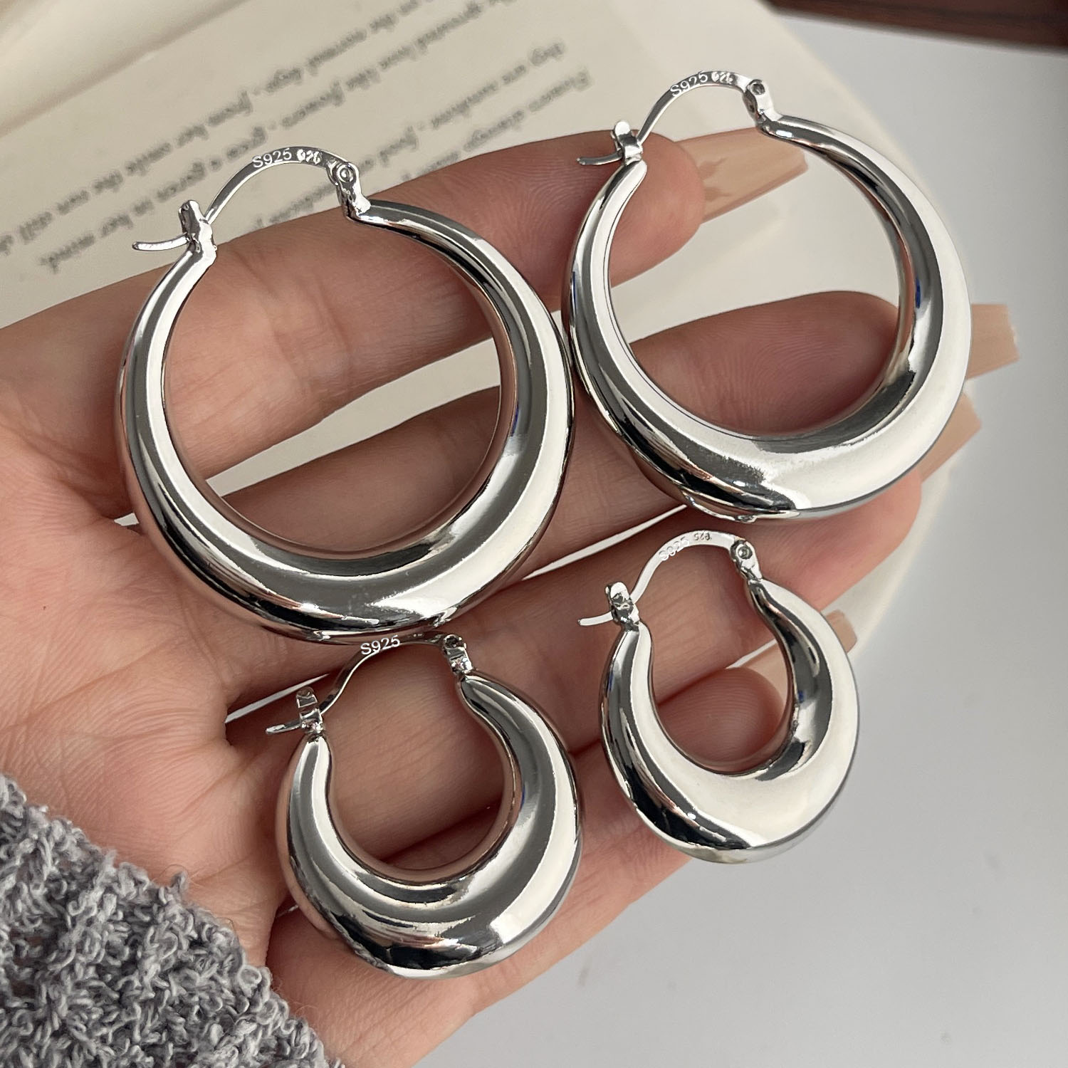 925 スターリングシルバーヴィンテージイヤリング女性のため - Statement Earrings Oversized のレビューと価格