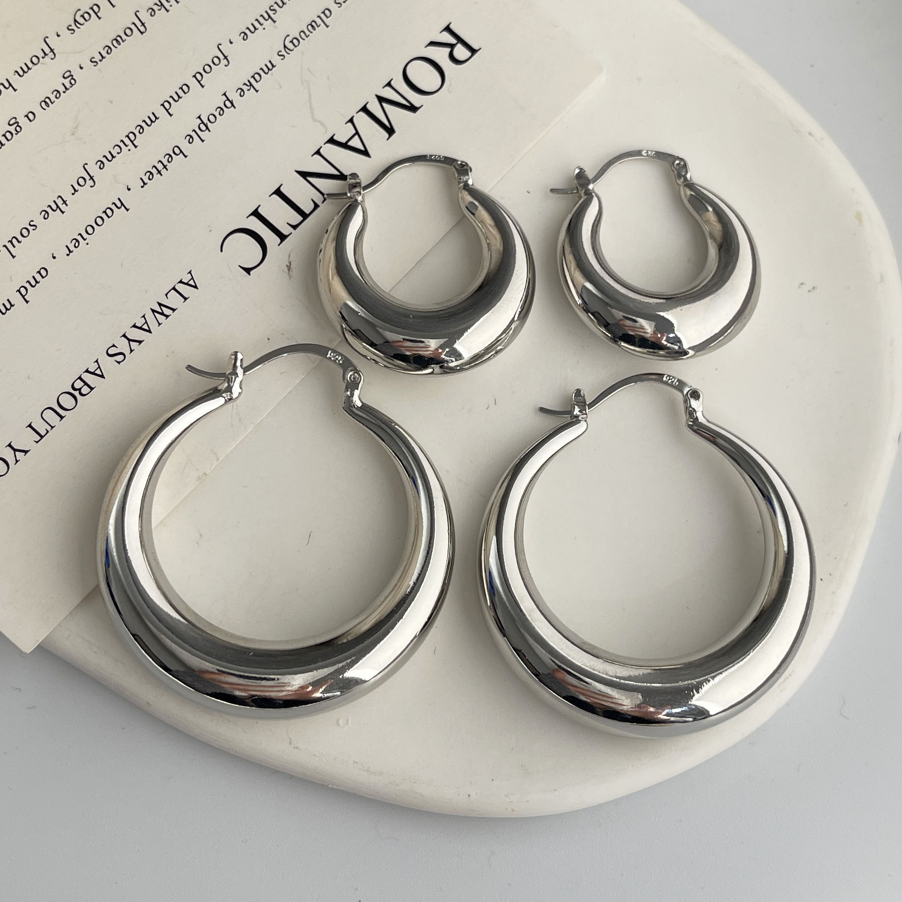925 スターリングシルバーヴィンテージイヤリング女性のため - Statement Earrings Oversized のレビューと価格