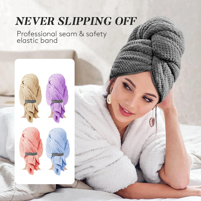 超吸収性特大マイクロファイバーヘアタオルラップ、速乾ヘアタオ - Hair Band Elastic のレビューと価格