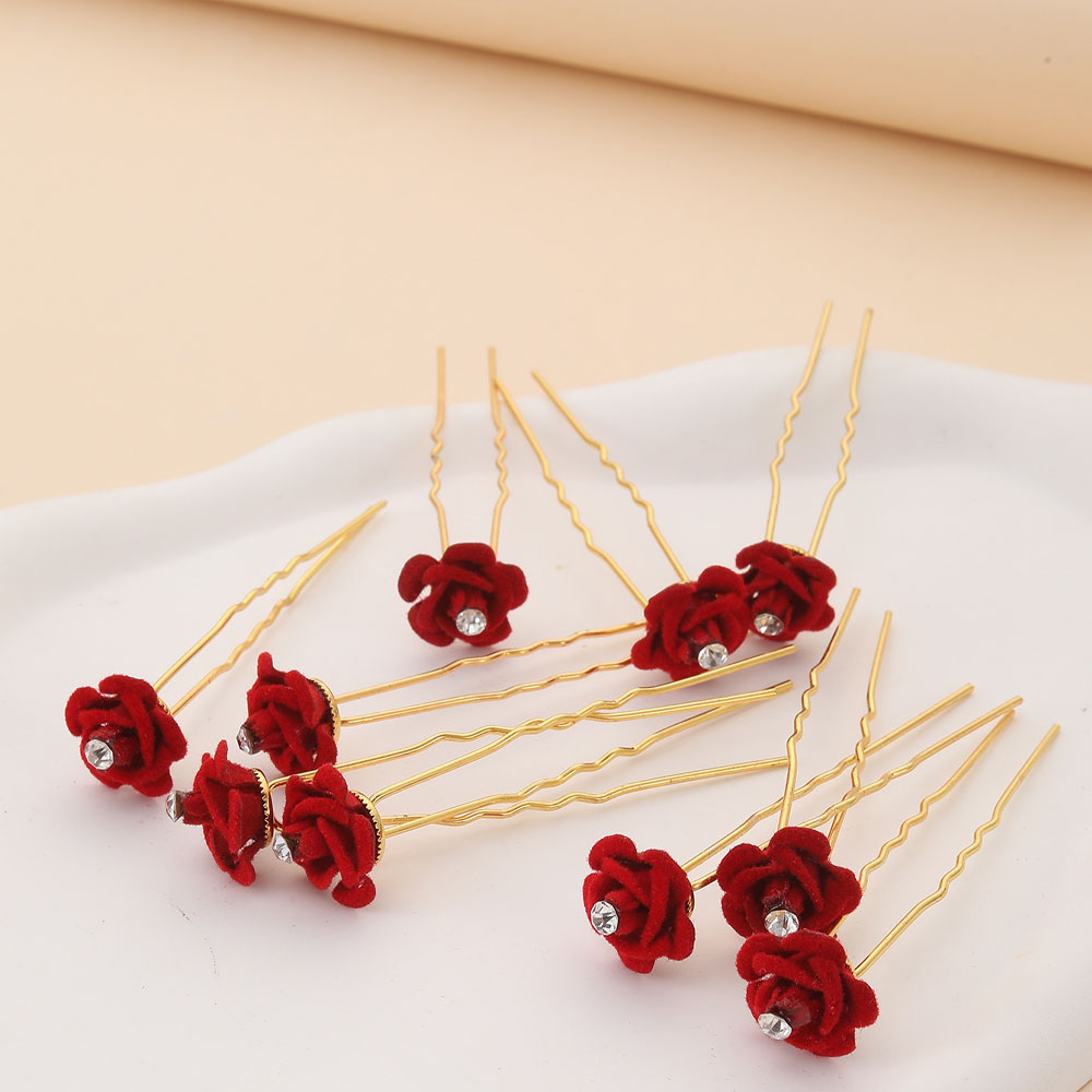 10 個ローズヘアアクセサリー結婚式の花嫁のヘアピン花のヘア - Women'S Red Accessories のレビューと価格