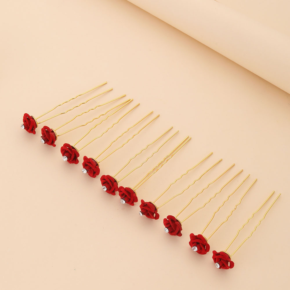 10 個ローズヘアアクセサリー結婚式の花嫁のヘアピン花のヘア - Women'S Red Accessories のレビューと価格