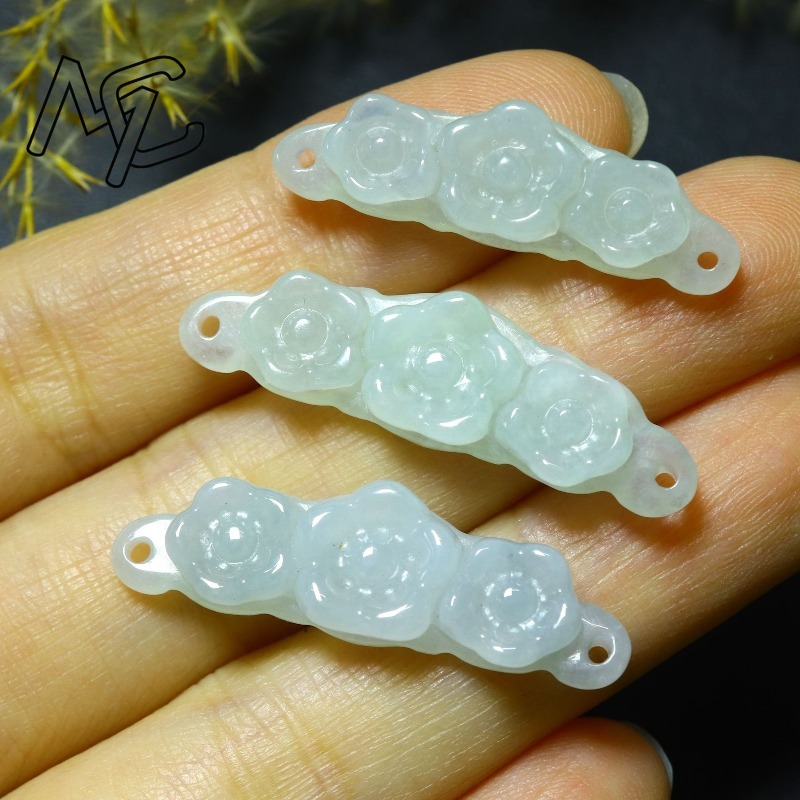 1pc 天然翡翠エメラルドフラワーハンドカード DIY アク - Women'S Accessories のレビューと価格