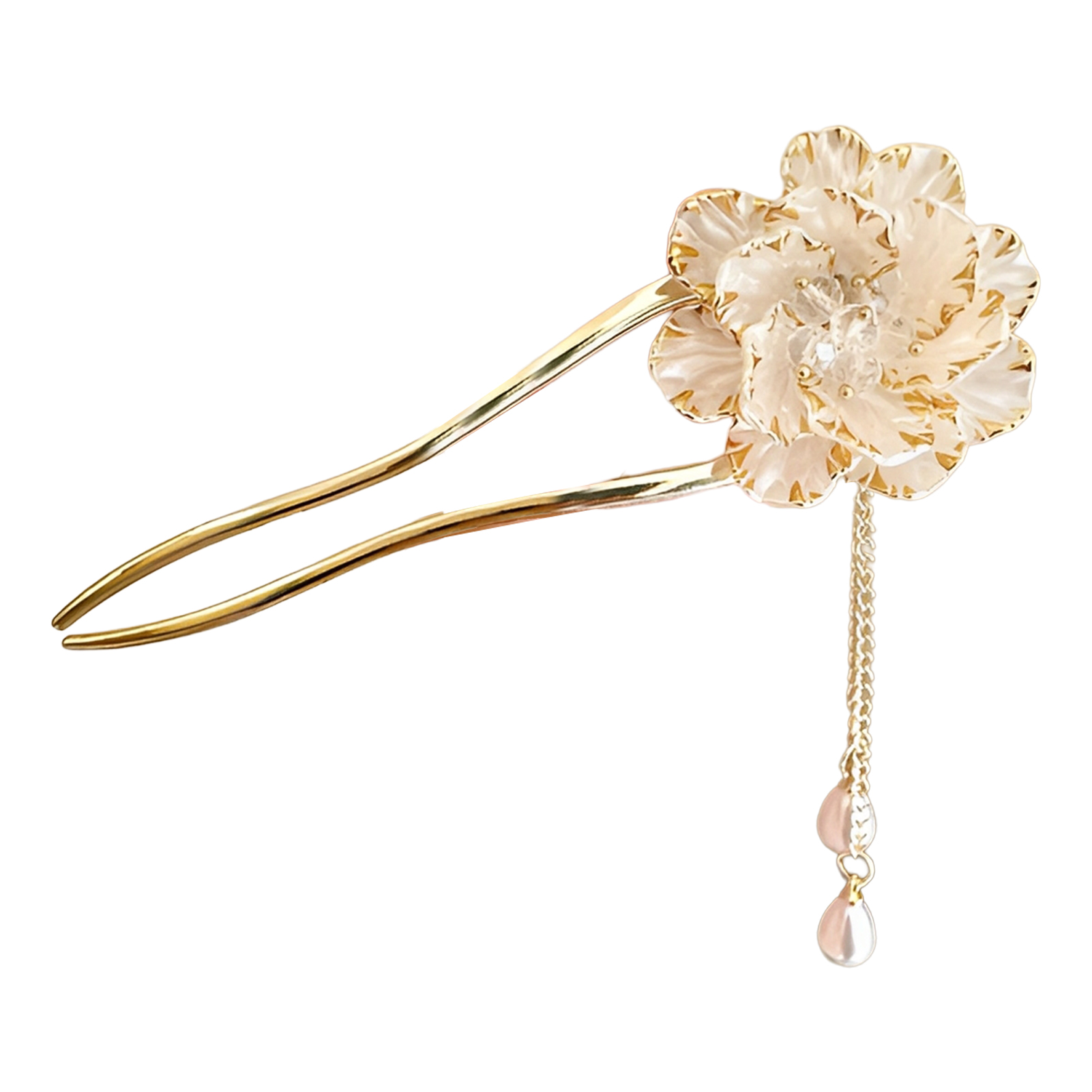 エレガントなヘアスティック牡丹の花のタッセル、チャイナドレス - Pearl Hair Pin のレビューと価格