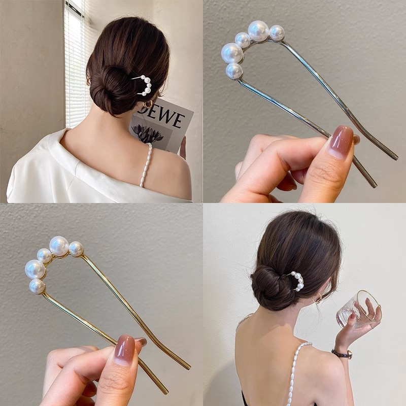 新しいメタルヴィンテージU字型ヘアピンパールヘアスティックロ - Pearl Hair Pin のレビューと価格