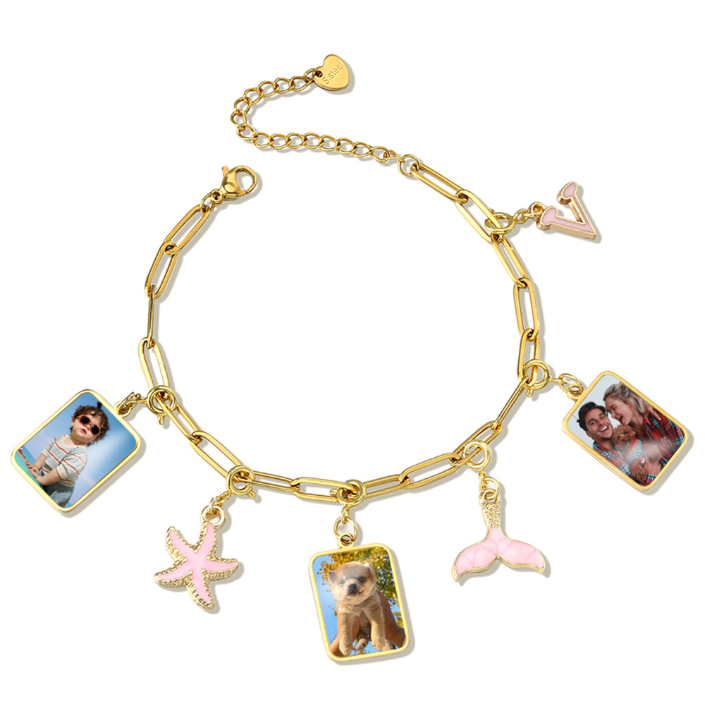 カスタマイズされた写真レターフラグペンダントネックレス女性男 - Women Accessories Photos のレビューと価格