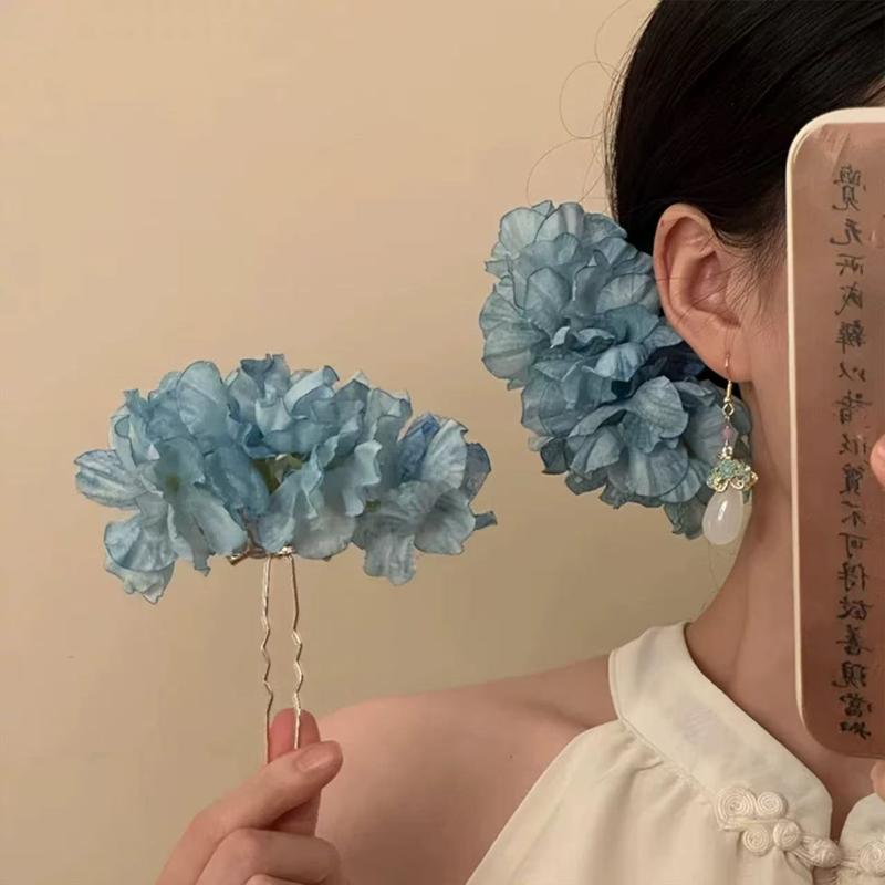 1pc 牧歌的な紫黄色の花のヘアピン女性女の子甘い生地花の花 - Women Accessories Photos のレビューと価格