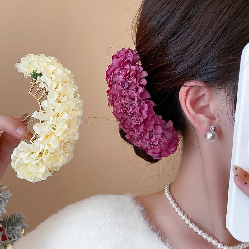 1pc 牧歌的な紫黄色の花のヘアピン女性女の子甘い生地花の花 - Women Accessories Photos のレビューと価格