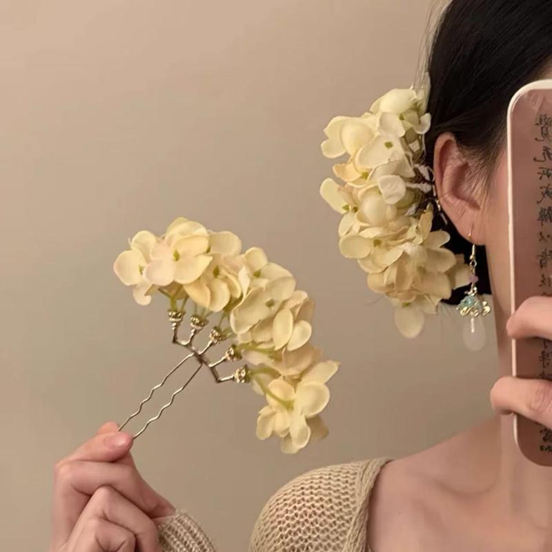 1pc 牧歌的な紫黄色の花のヘアピン女性女の子甘い生地花の花 - Women Accessories Photos のレビューと価格