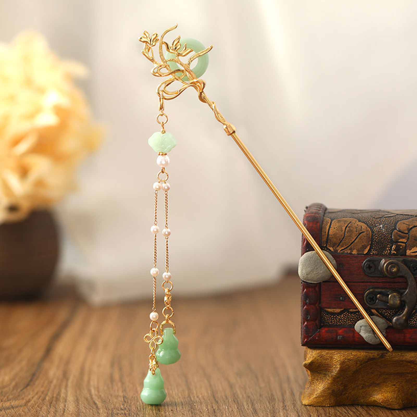 中国風のガラスヘアピン女性のためのエレガントな同心バックルタ - Pearl Hair Pin のレビューと価格