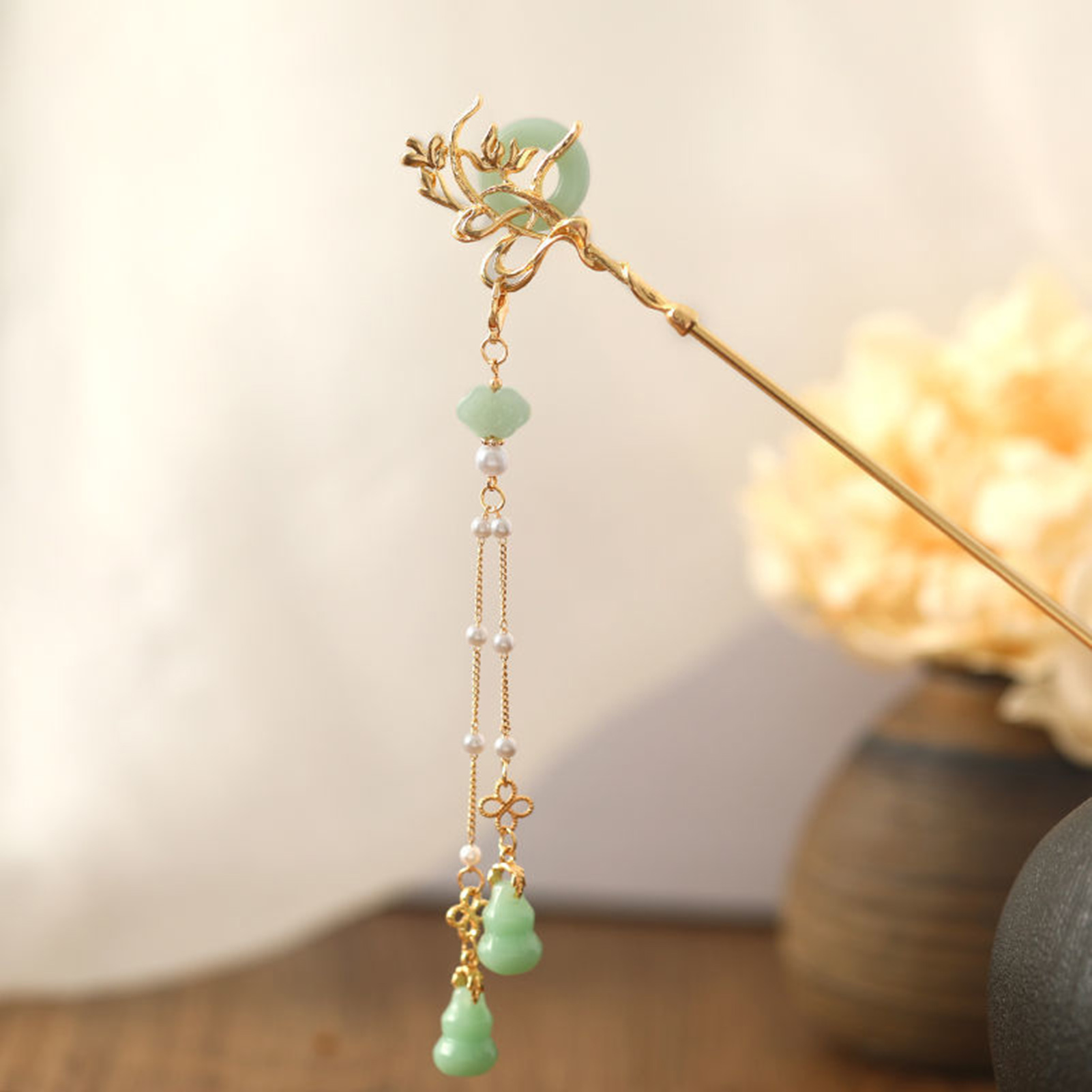 中国風のガラスヘアピン女性のためのエレガントな同心バックルタ - Pearl Hair Pin のレビューと価格