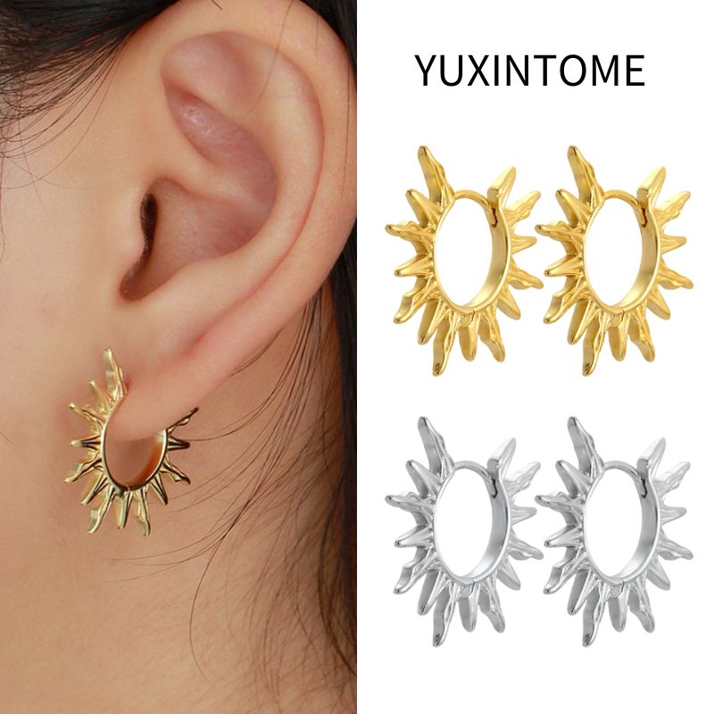 925スターリングシルバーの太陽と花のフープピアス,女性用, - Statement Earrings Oversized のレビューと価格