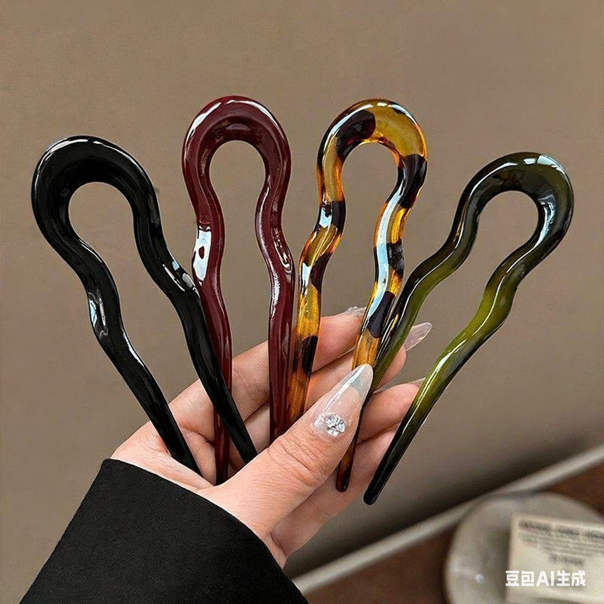 女性用のエレガントなアクリル製U字型ヘアピン、後頭部用ヘアピ - Women Knight Accessories のレビューと価格