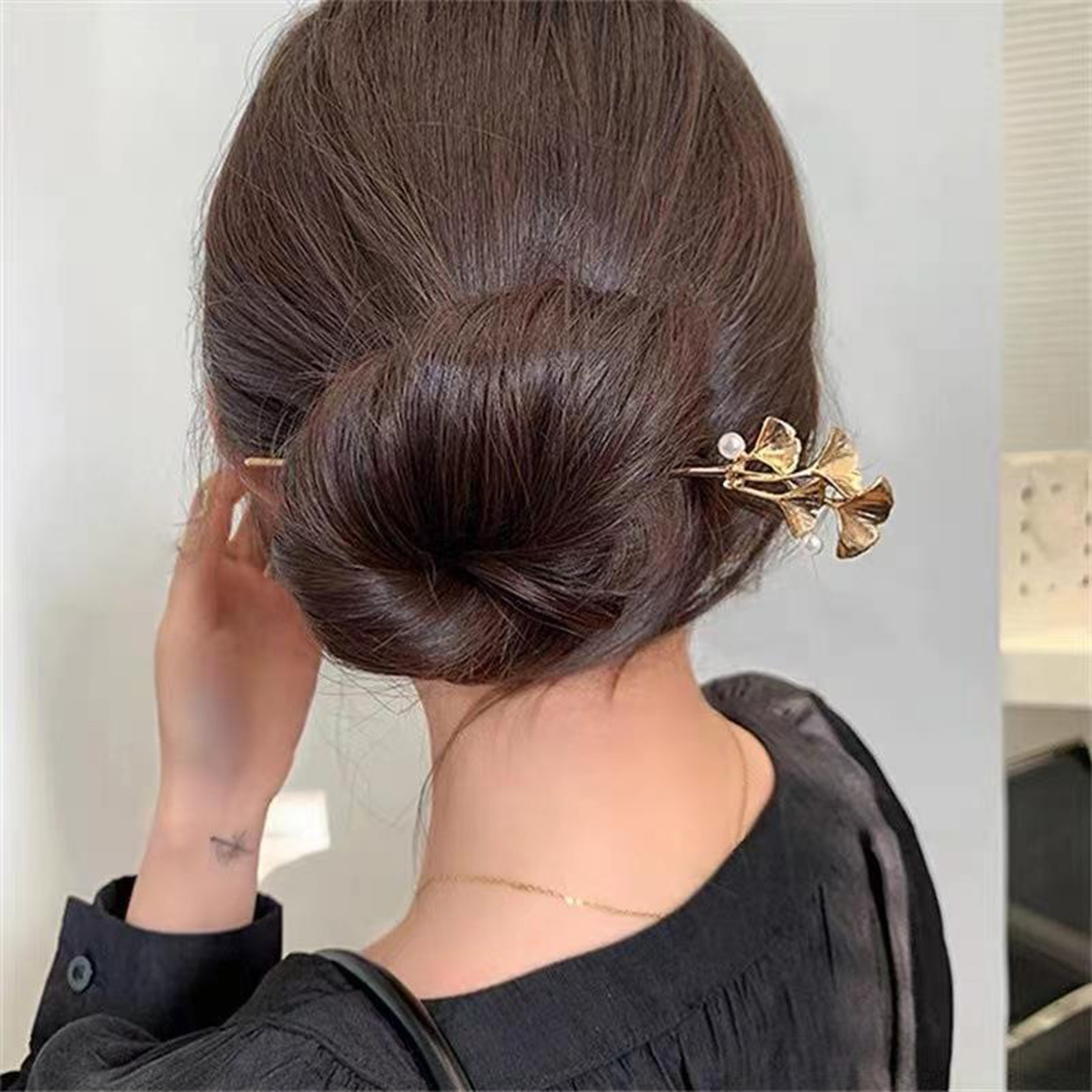 イチョウの葉のヘアスティック女性用ゴールド/シルバーレトロパ - Pearl Hair Pin のレビューと価格
