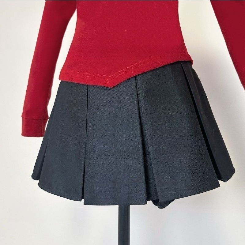 アニメ遠坂凛コスプレ衣装レッドトップ黒スカートアクセサリース - Women'S Red Accessories のレビューと価格