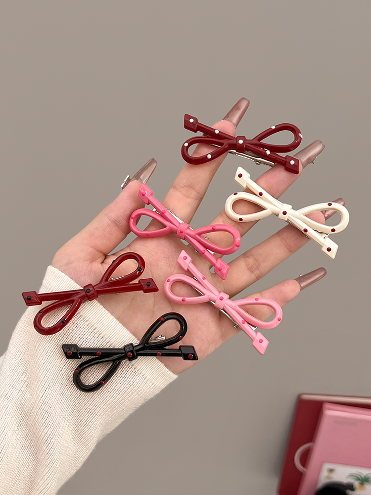 甘いクールな水玉模様の蝶結びヘアクリップ女性サイド前髪カモノ - Women'S Red Accessories のレビューと価格